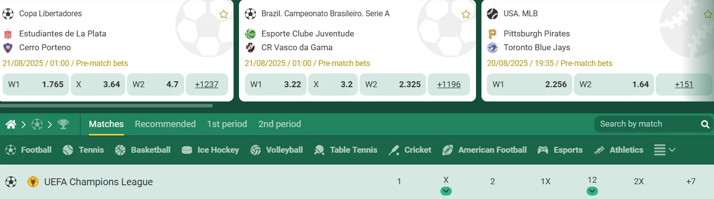 Sports betting on Betwinner