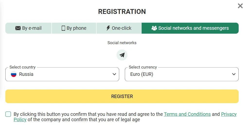 Регистрация через социальные сети